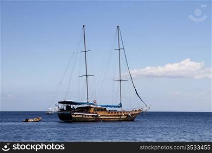 sailing ship navigating on Mediterranean sea. sailing ship on Mediterranean sea