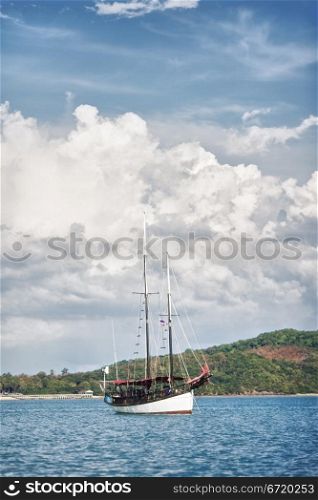 sailing white yacht in Andaman Sea, Thailand