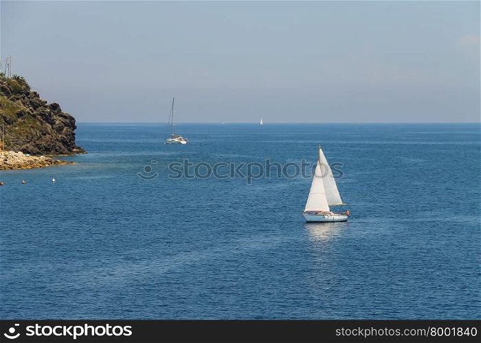 Sailing yachts in Tyrrhenian Sea on Elba Island, Tuscany, Italy