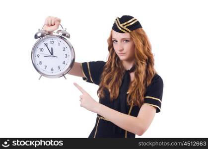 Sailor with clock isolated on white
