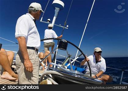 Sailors on Deck During Yacht Race