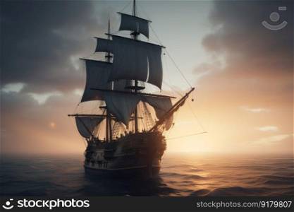 Sailung ocean ship. Pirate yacht. Generate Ai. Sailung ocean ship. Generate Ai