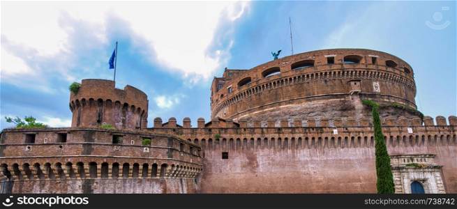 Saint Angel Castle on a sunny day in Rome, Italy.