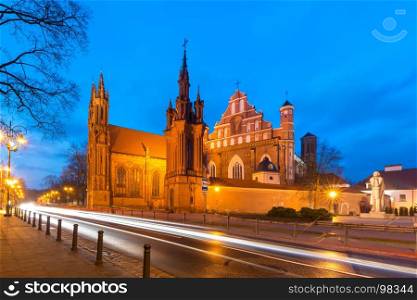 Saint Anne church in Vilnius, Lithuania.. Saint Anne church during evening blue hour in Old town of Vilnius, Lithuania, Baltic states.