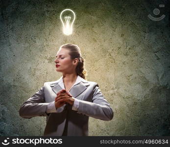 Saint businesswoman. Image of businesswoman with halo above head