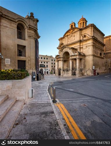 Saint Catherine of Italy Church and Jean Vallette Pjazza in the Evening, Vallette, Malta