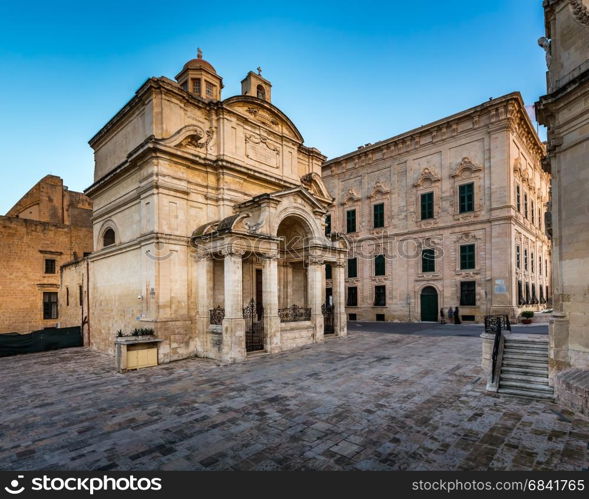 Saint Catherine of Italy Church and Jean Vallette Pjazza in the Evening, Vallette, Malta