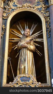 Saint Francis of Assisi statue at the altar in the church of Saint Catherine of Alexandria in Krapina, Croatia