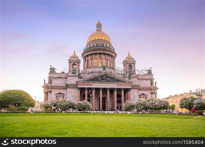 Saint Isaac Cathedral in St. Petersburg, Russia at twilight