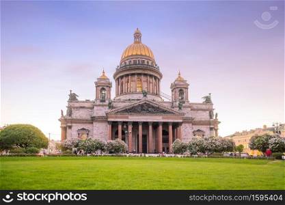 Saint Isaac Cathedral in St. Petersburg, Russia at twilight