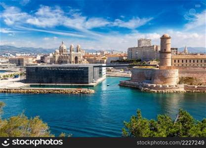 Saint Jean Castle and Cathedral de la Major and the Vieux port in Marseille, France