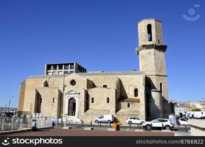 Saint-Laurent Church and its bell tower overlooking the old port of Marseille