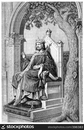 Saint Louis, statue of William, vintage engraved illustration.