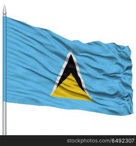 Saint Lucia Flag on Flagpole , Flying in the Wind, Isolated on White Background