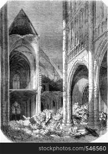 Saint Martin of Vendome, Interior view, vintage engraved illustration. Magasin Pittoresque 1858.