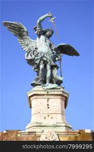 Saint Michael statue on the top of Castel Sant Angelo in Rome. Italy.