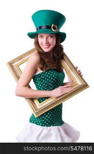 Saint Patrick holiday concept with woman and frame