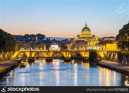 Saint Peter Basilica at night in Vatican city state.