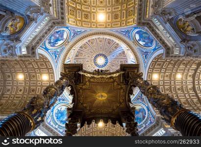 Saint Peter Basilica, Vatican State in Rome: interior with detail of cupola decorations