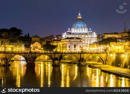 Saint Peter cathedral over Tiber river in Rome Italy