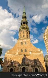 Saint Peter church in Riga in a beautiful summer day, Latvia