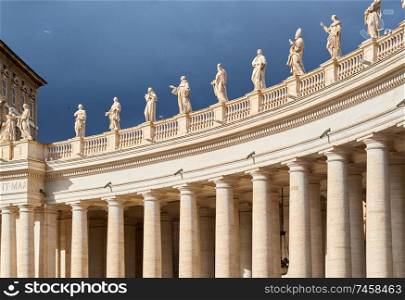Saint Peter&rsquo;s Square details, columns and sculptures in Vatican