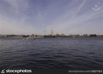 SAINT-PETERSBURG, RUSSIA - May 08, view of the Peter and Paul fortress to the waterfront, May 08, 2015, St. Petersburg, Russia.