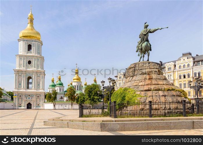 Saint Sophia Church and Bohdan Khmelnytsky statue in Kiev, Ukraine