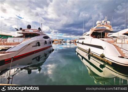 Saint Tropez. Luxury yachting harbor of Saint Tropez at Cote d Azur view, Alpes-Maritimes department in southern France