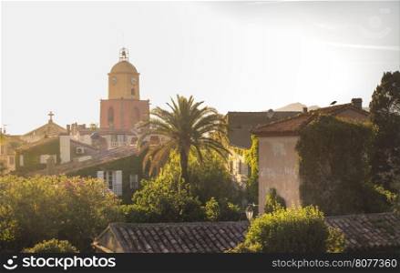 Saint-Tropez the clock tower on sunset.