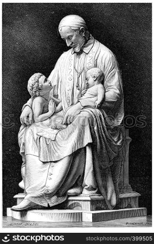 Saint Vincent de Paul, vintage engraved illustration.