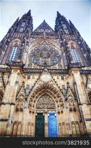 Saint Vitus cathedral close up in Prague