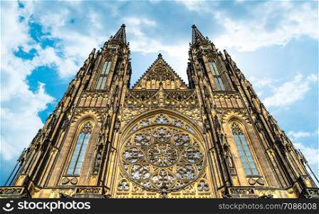 Saint Vitus Cathedral in Prague and blue cloudy sky. Saint Vitus Cathedral