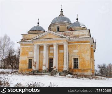Saints Boris and Gleb Orthodox cathedral in Staritsa, Russia, winter time