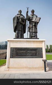 Saints Cyril and Methodius statue. They are credited with devising the Glagolitic alphabet.