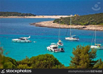Sakarun beach yachting bay aerial view, Dugi Otok island, Dalmatia, Croatia