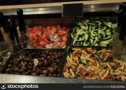 Salad buffet, self service counter at a retaurant