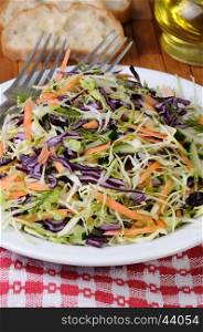 Salad coleslaw red and white cabbage with carrots and cucumber