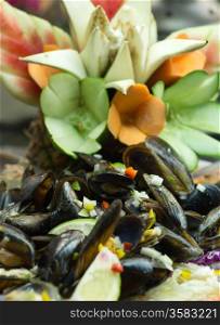 Salad from a mussel with fish and vegetables