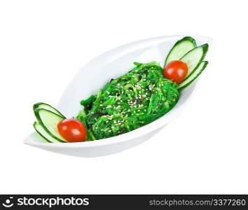 Salad from sea seaweed (chucky) isolated on a white background