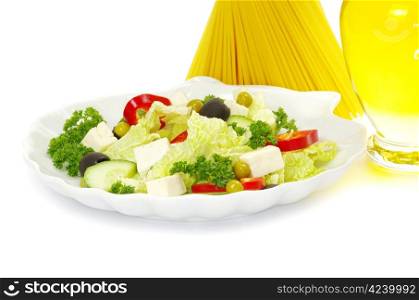 salad in plate on white