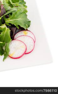 Salad mix with rucola, frisee, radicchio and lamb&rsquo;s lettuce. Isolated on white background.