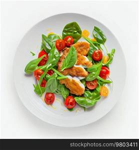 Salad of Arugula Fried Chicken Meat. AI Generative 