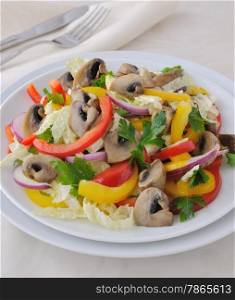 Salad of cabbage with mushrooms and peppers