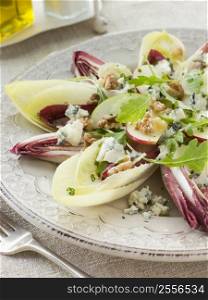 Salad of Chicory Walnuts and Apple with Roquefort Vinaigrette