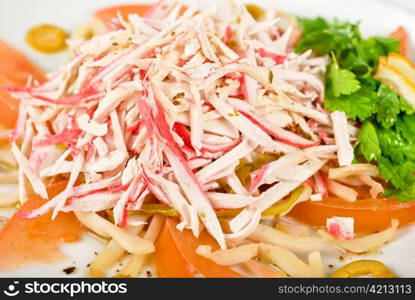 salad of crab meat closeup