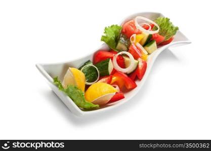 salad of cucumber and tomato isolated on white background