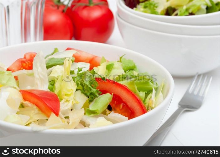 Salad of Fresh Green Vegetables in White Bowl