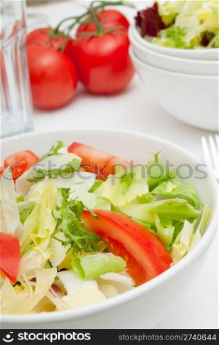 Salad of Fresh Green Vegetables in White Bowl