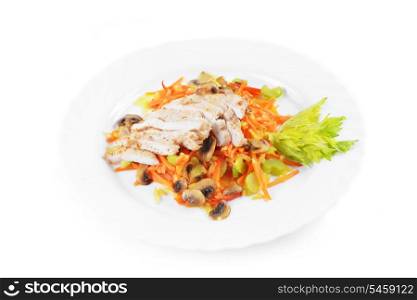 salad of grilled vegetables and meat on plate